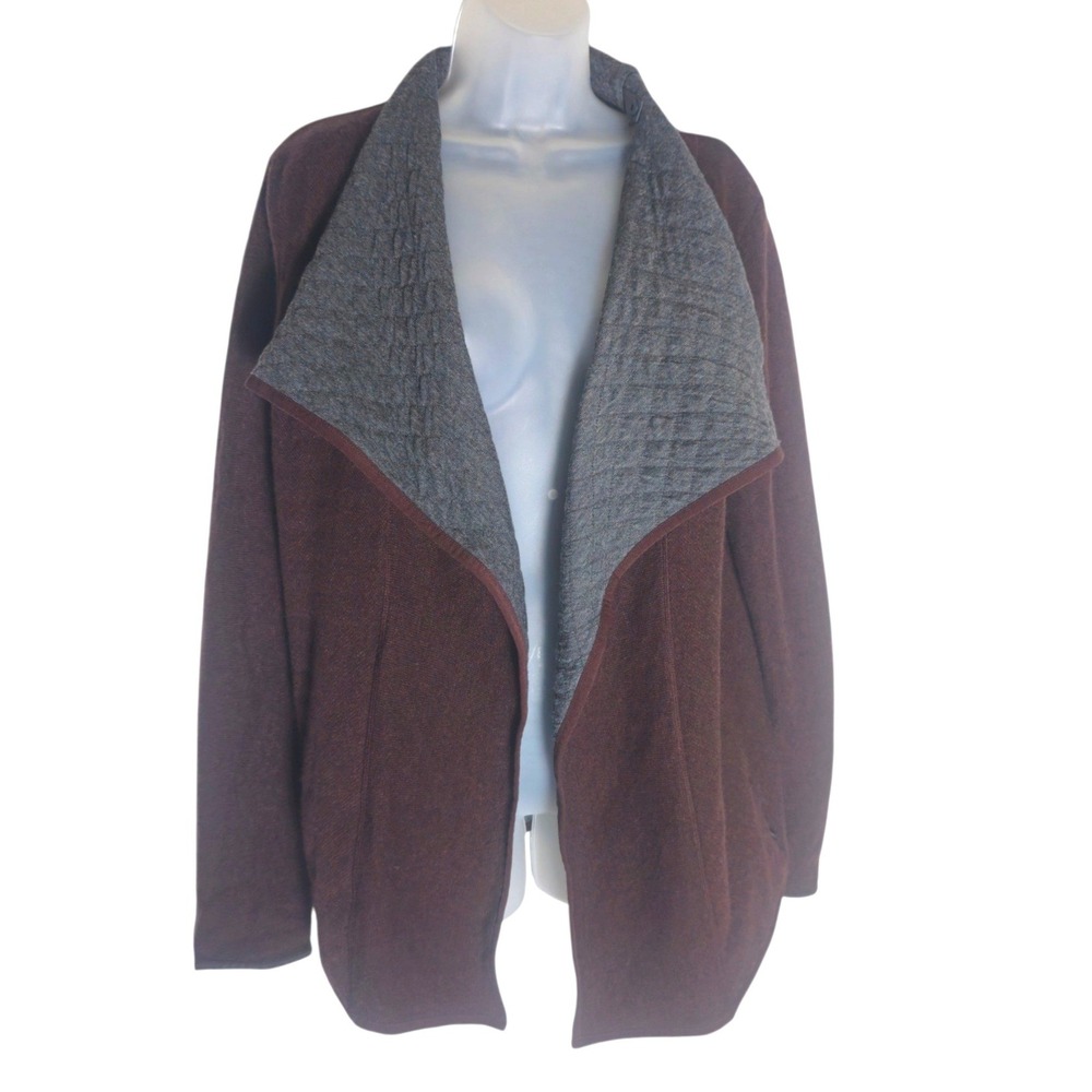 Mountain Hardware Sarafin Wrap Sweater Cardigan Brown/Gray Sz L Quilted Granola - Picture 2 of 14